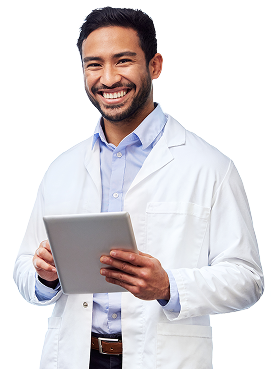 Medical professional holding a tablet