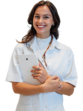 Medical professional holding a tablet