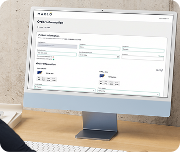 A desktop computer showing a MARLO customer order.